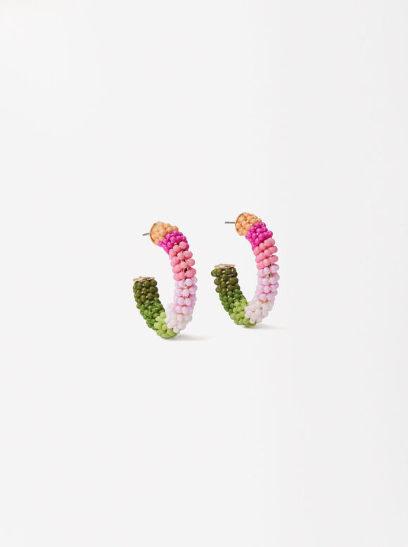 Hoops With Multicolored Beads, Multicolor, hi-res