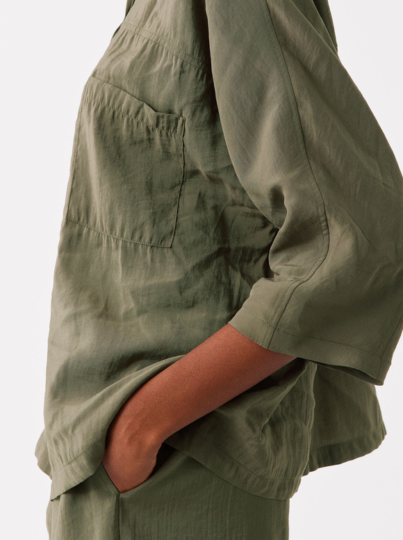 Flowing Shirt With Buttons, Green, hi-res