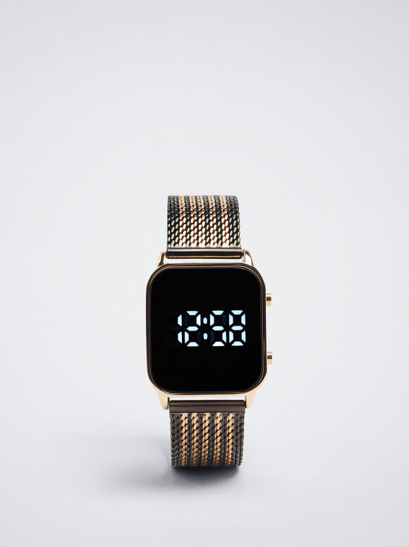 Montre Numérique En Acier, Noir, hi-res