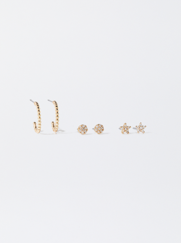 Golden Earrings Set, Golden, hi-res
