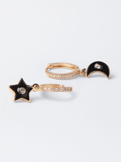 Small Hoop Earrings With Moon And Star