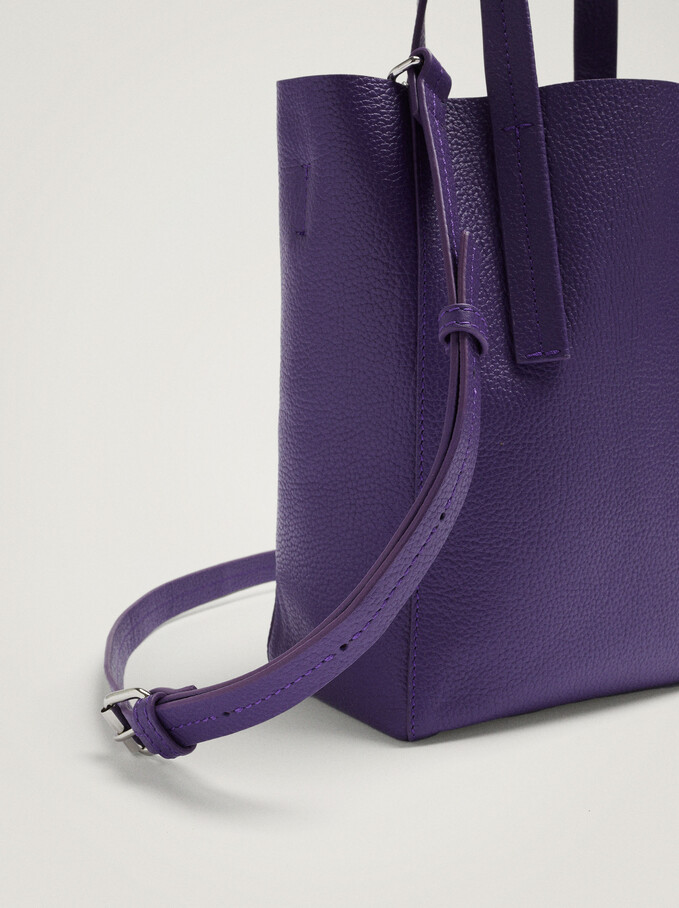 Leather Shopper Bag, Purple, hi-res