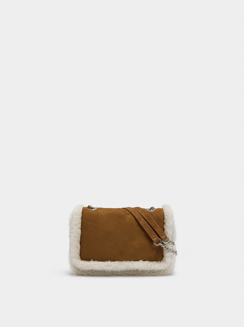 Borsa a spalla con bordi effetto pelo