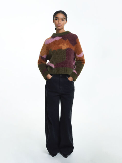 Fur Effect Jacquard Sweater