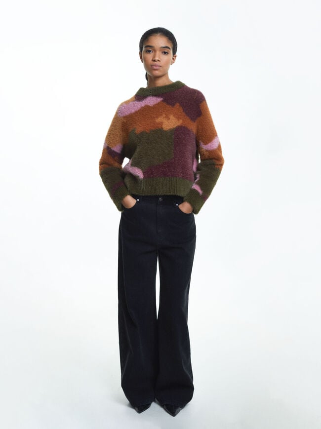 Fur Effect Jacquard Sweater image number 1.0