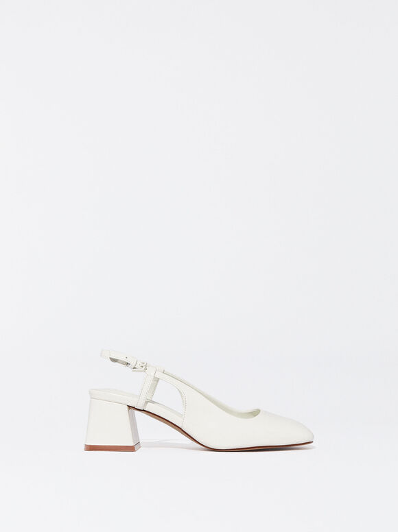 Slingback High Heel Shoes, White, hi-res