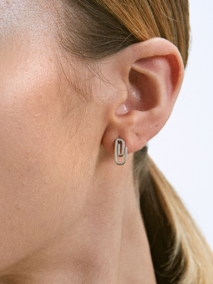 Asymmetrical Stainless Steel Earrings, Multicolor, hi-res