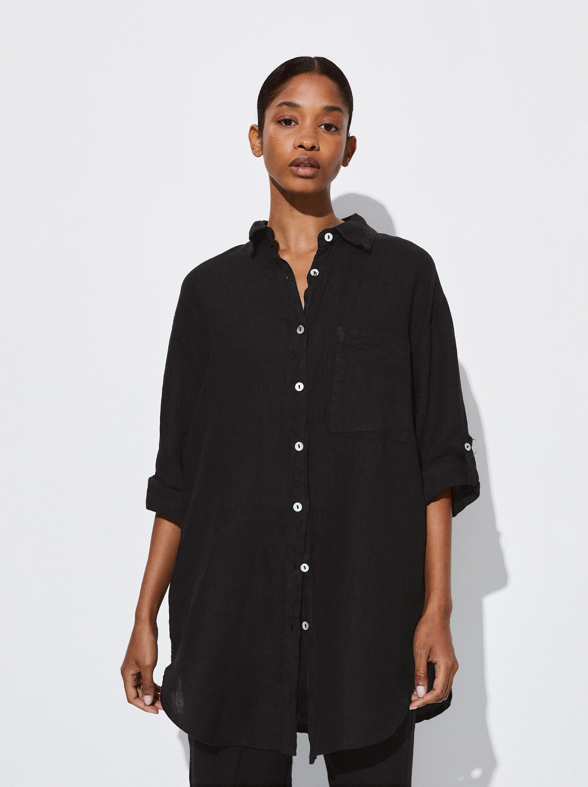 Chemise en lin noir sales