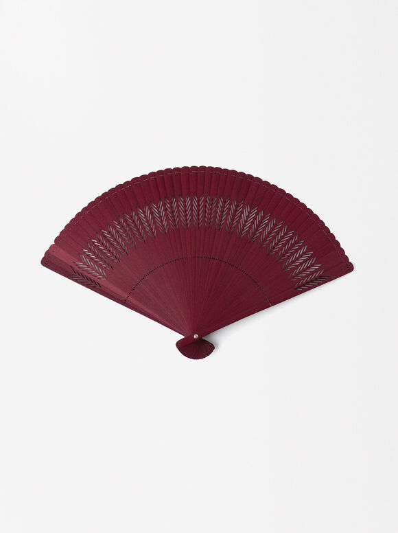 Bamboo Perforated Fan, Red, hi-res