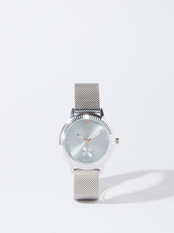 Stainless Steel Silver Watch, Silver, hi-res