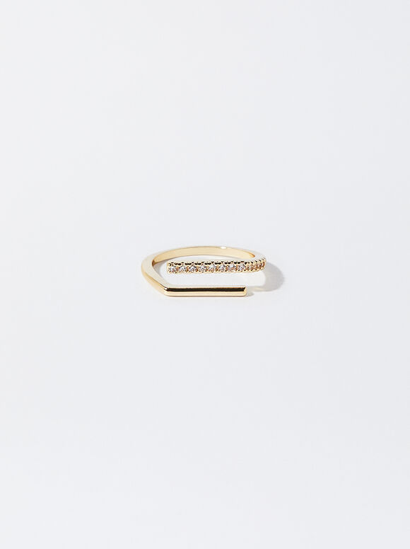 Goldener Ring Mit Zirkoniasteinen, Golden, hi-res
