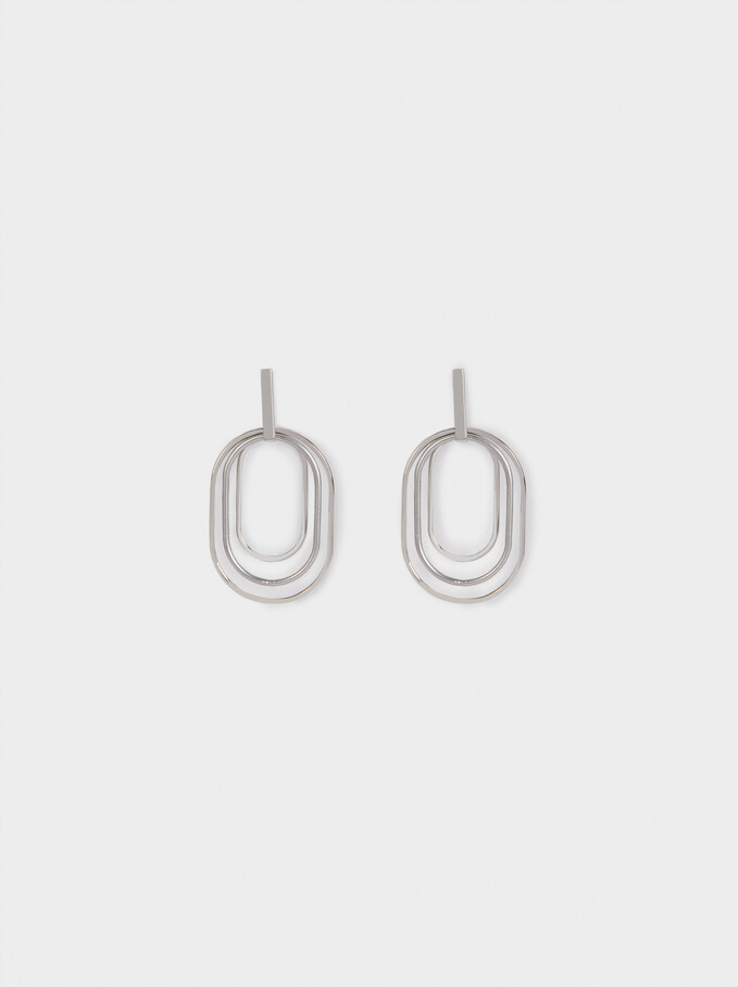 Long Geometric Earrings, Silver, hi-res