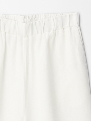 100% Linen Trousers, White, hi-res