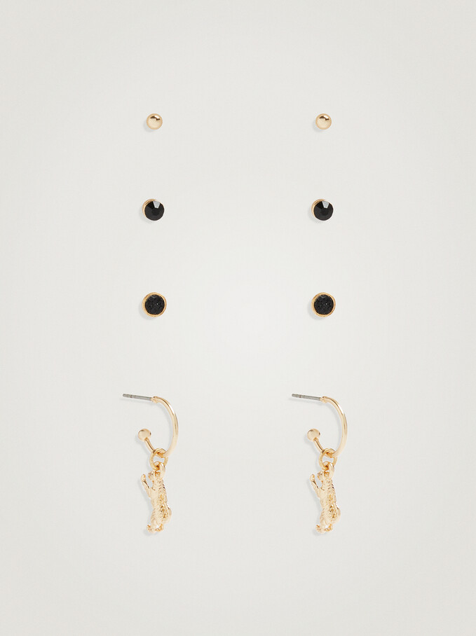 Set Of Earrings With Charm, Black, hi-res
