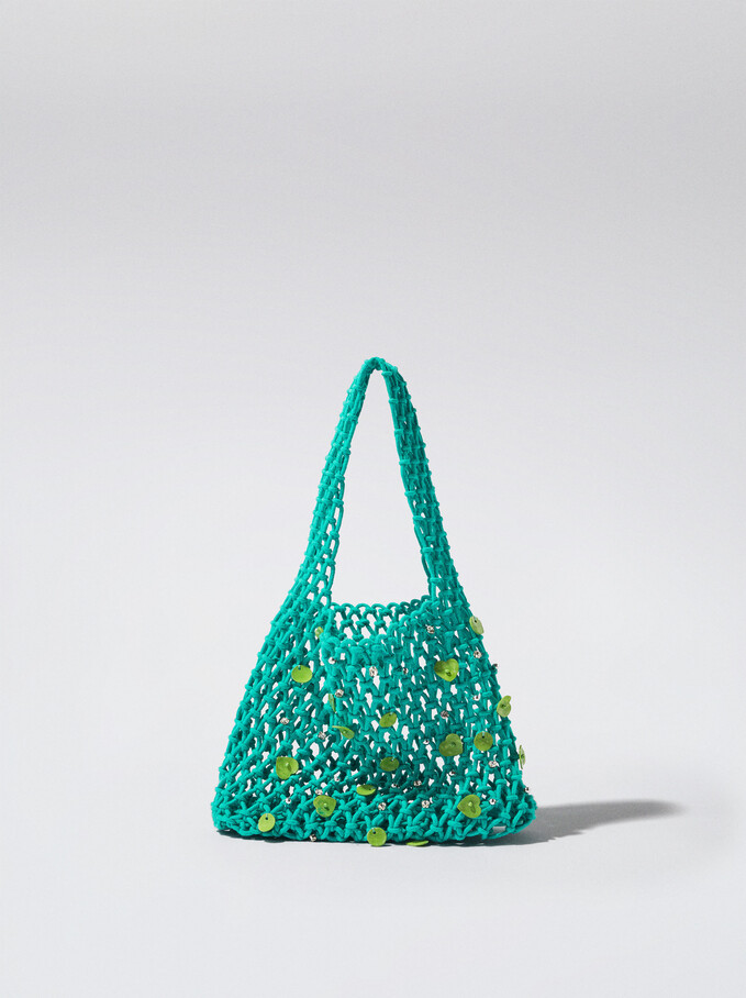 Bolso Con Conchas Y Strass, Azul, hi-res