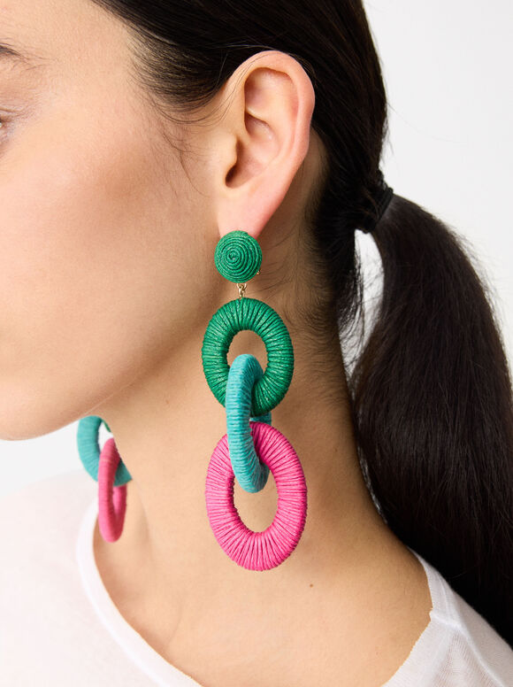 Tricolor Hoop Earrings, Multicolor, hi-res