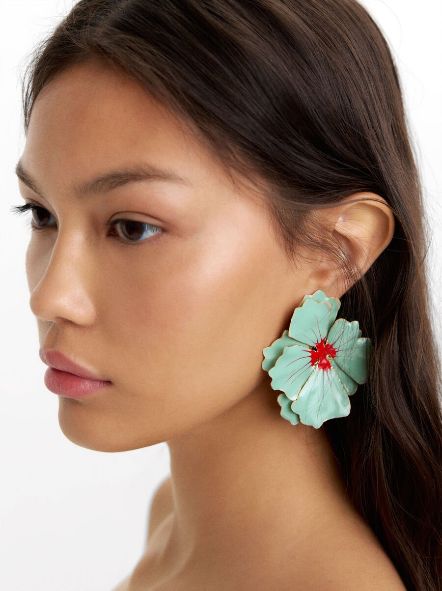 Brincos maxi flor dupla esmaltados