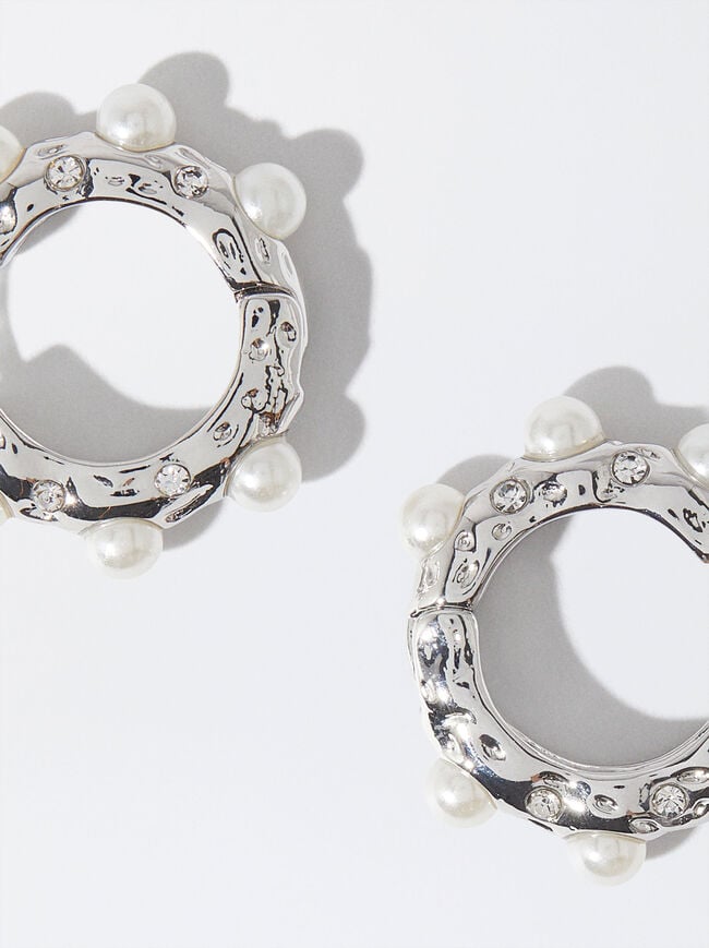 Silver Hoop Earrings With Crystals image number 0.0