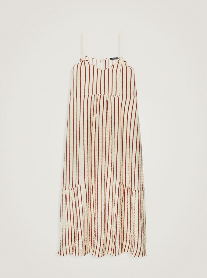 Striped Midi Dress, Brown, hi-res