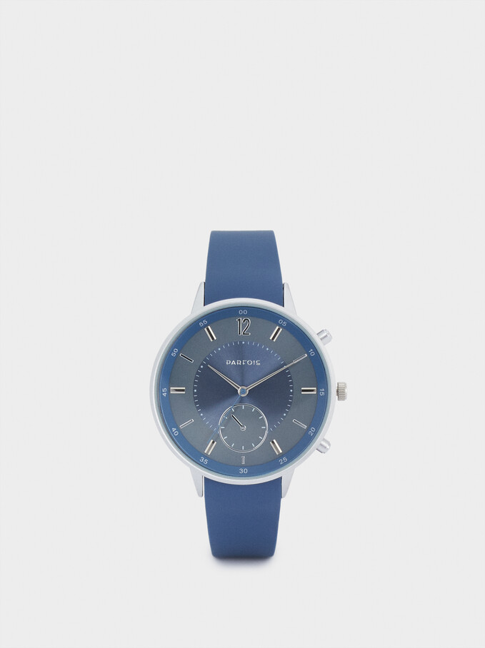 Reloj Con Correa De Silicona Y Caja Redonda, Azul, hi-res