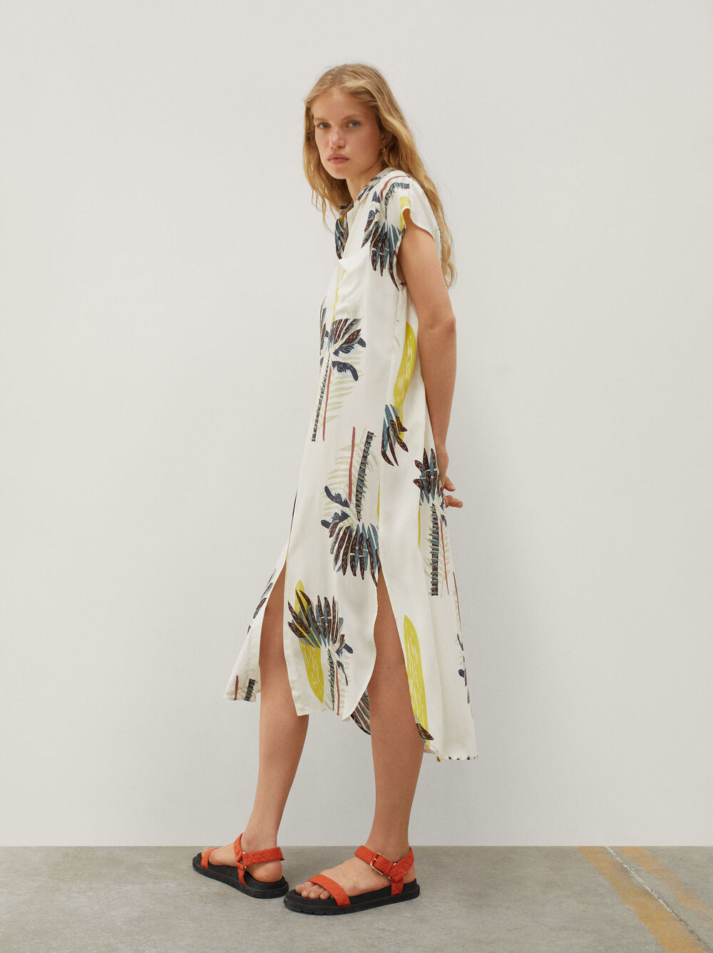 Palm-Print Shirt Dress