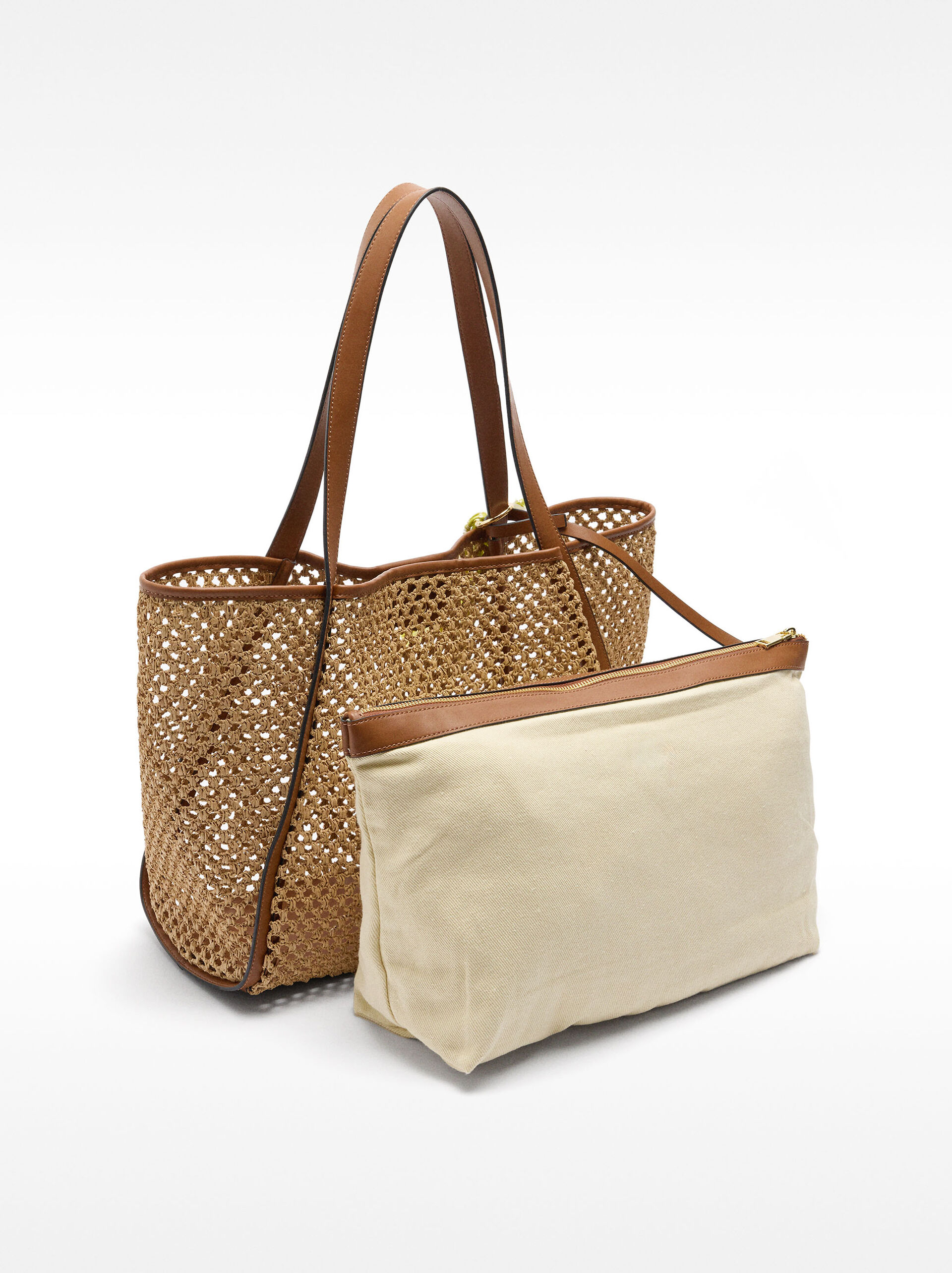 Straw effect shopper bag with removable bag image number 3.0