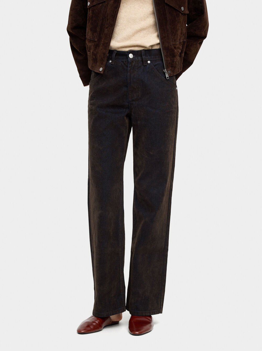 Denim-Hose mit Samteffekt