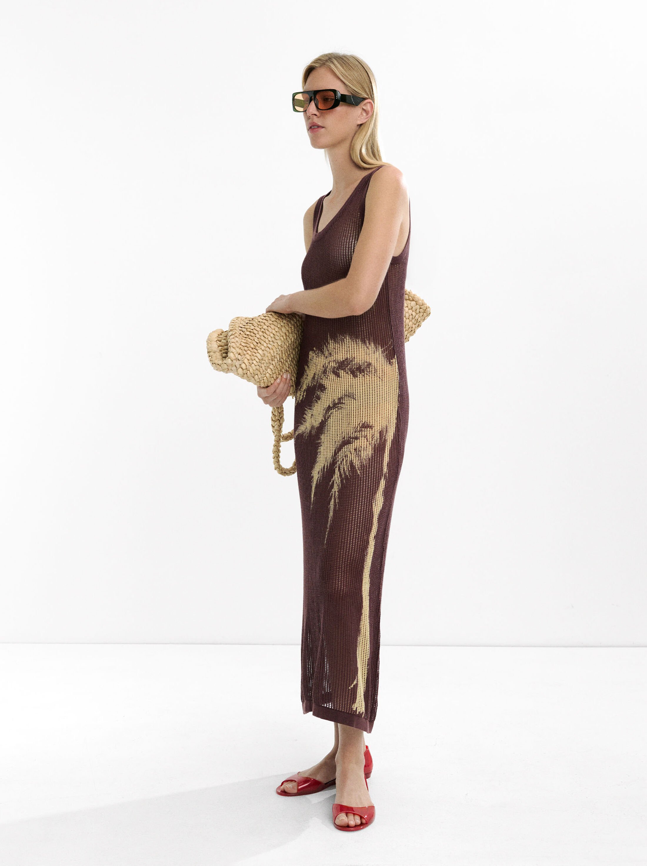 Palm print knit dress image number 0.0
