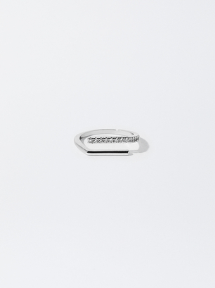 Bague Dorée Avec Zircones, Argent, hi-res