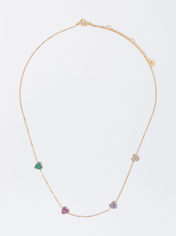 925 Silver Necklace With Hearts, Multicolor, hi-res