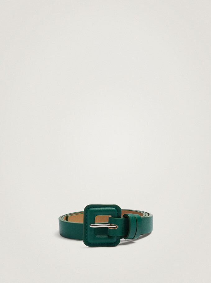 Textured Leather Belt, Green, hi-res