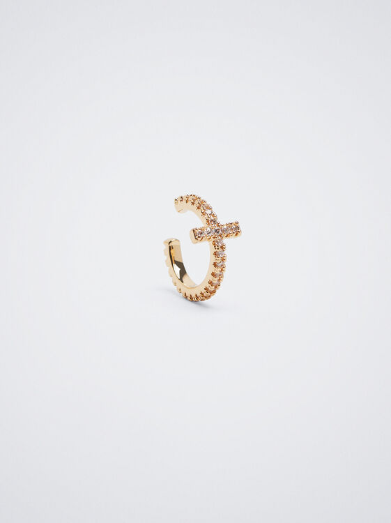 Ear Cuff With Cubic Zirconia, Golden, hi-res