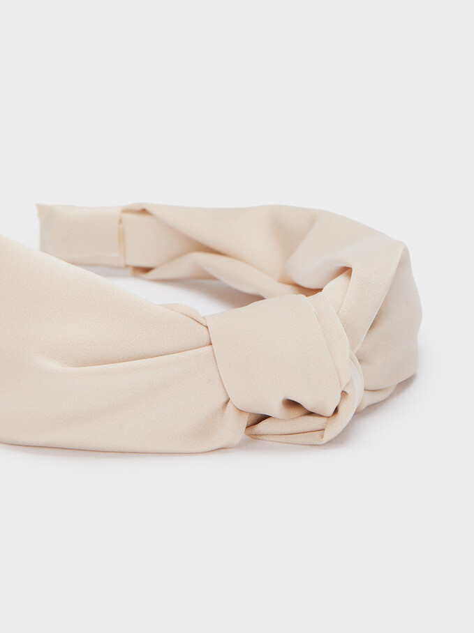 Wide Headband With Knot, Beige, hi-res