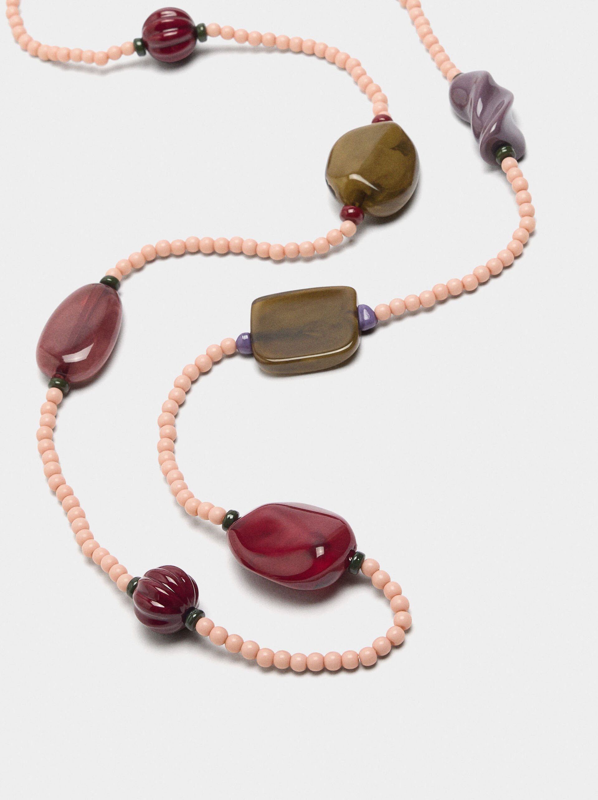 Long necklace with stone-effect beads image number 1.0