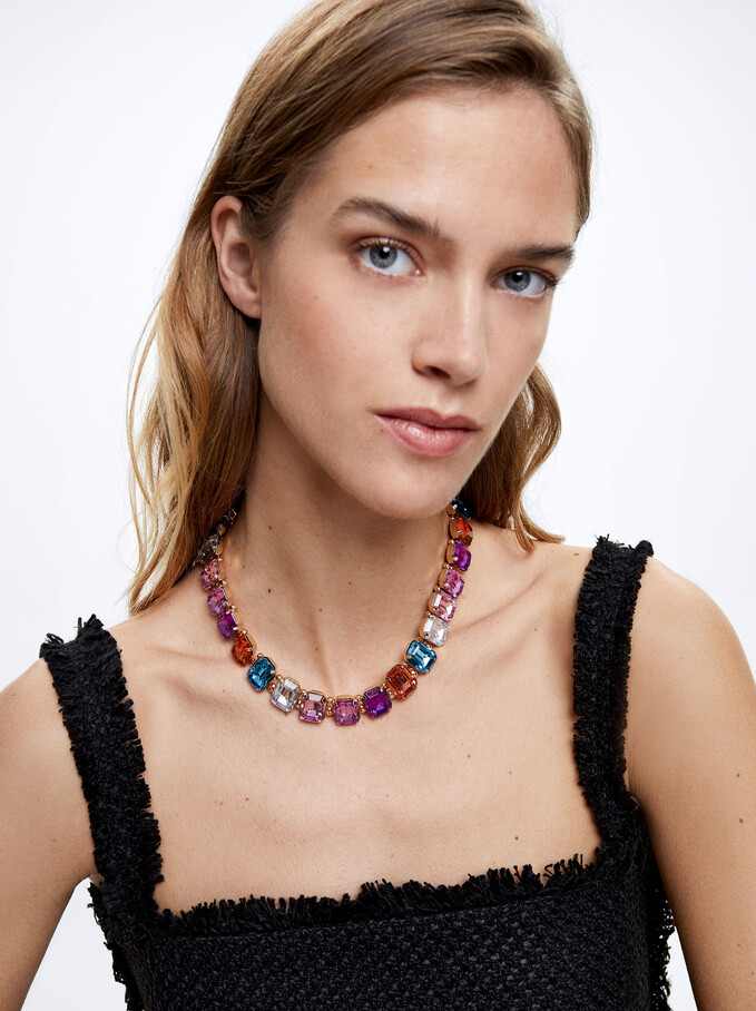 Necklace With Crystals, Multicolor, hi-res