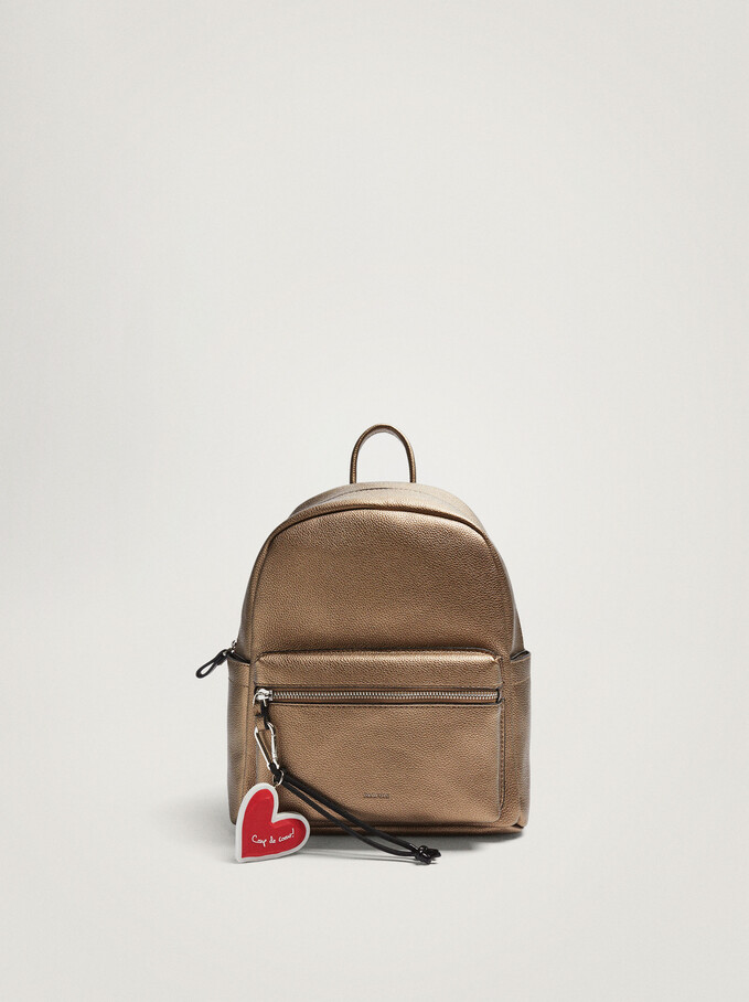 Backpack With Heart Pendant, Golden, hi-res