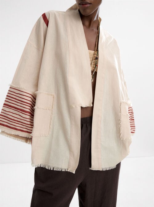 Printed kimono made of linen and cotton