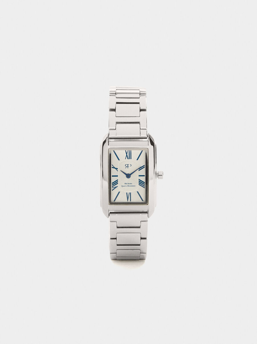 Rectangular watch with stainless steel bracelet