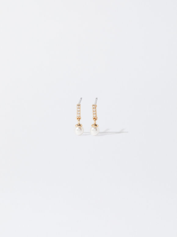 Earrings With Zirconia, Golden, hi-res