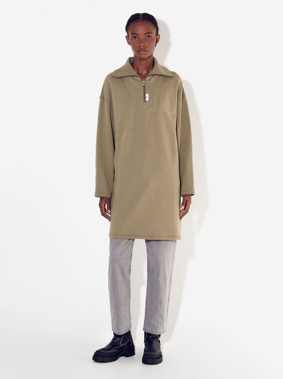 100% Cotton Dress, Khaki, hi-res