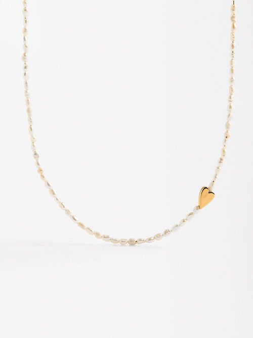 Collar de perlas con corazón - acero inoxidable