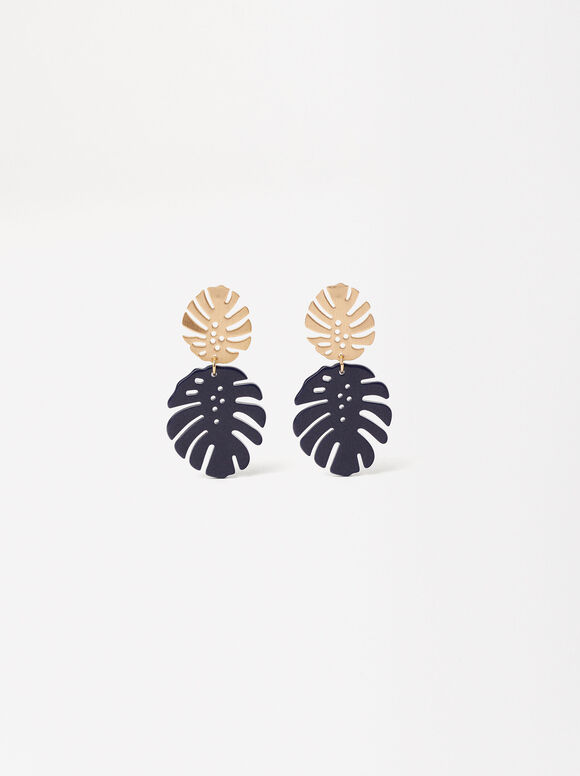 Earrings With Leaves, Blue, hi-res