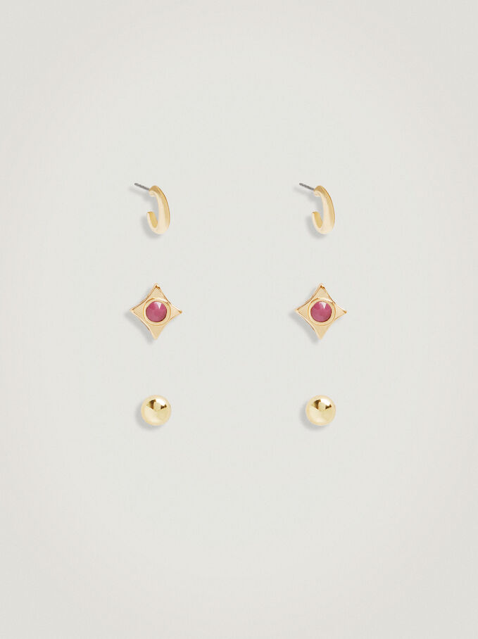 Set Of Earrings With Resin, Pink, hi-res