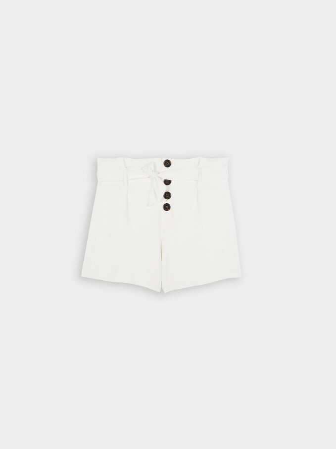 Knit Shorts With Bow And Buttons, White, hi-res