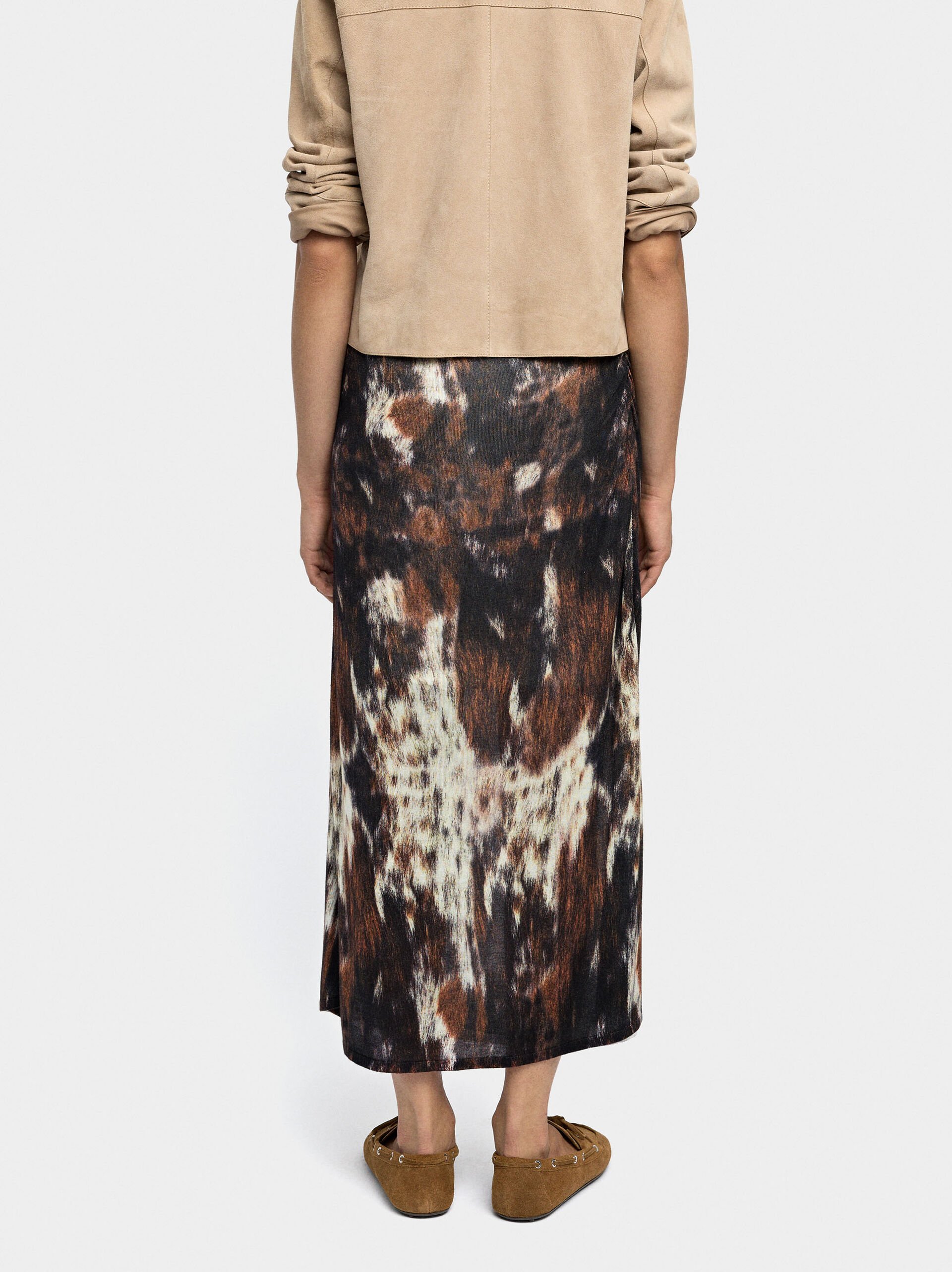 Long skirt in knit printed with animal print image number 3.0