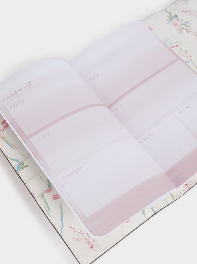 Floral Print Notebook, Ecru, hi-res