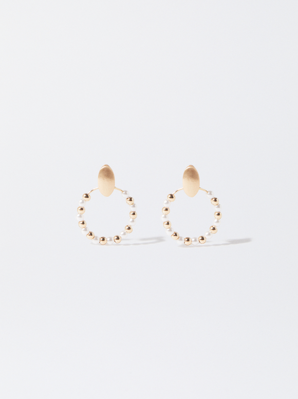Golden Earrings With Pearls, Golden, hi-res