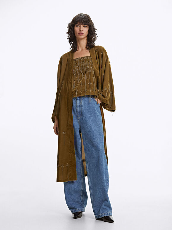 Kimono With Applications, Brown, hi-res