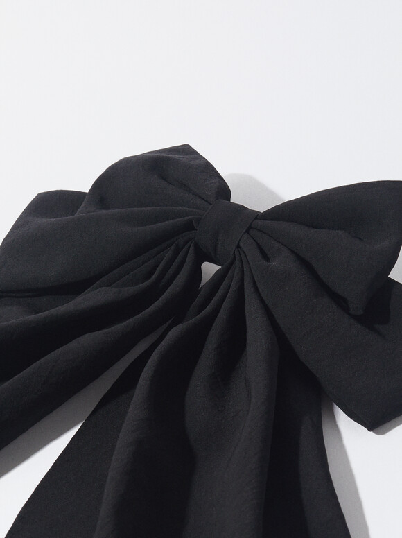 Hair Clip With Bow, Black, hi-res