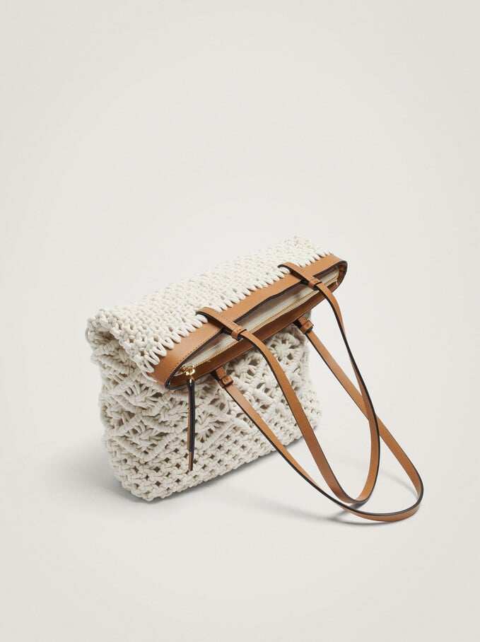 Crochet Shopper Bag, Ecru, hi-res
